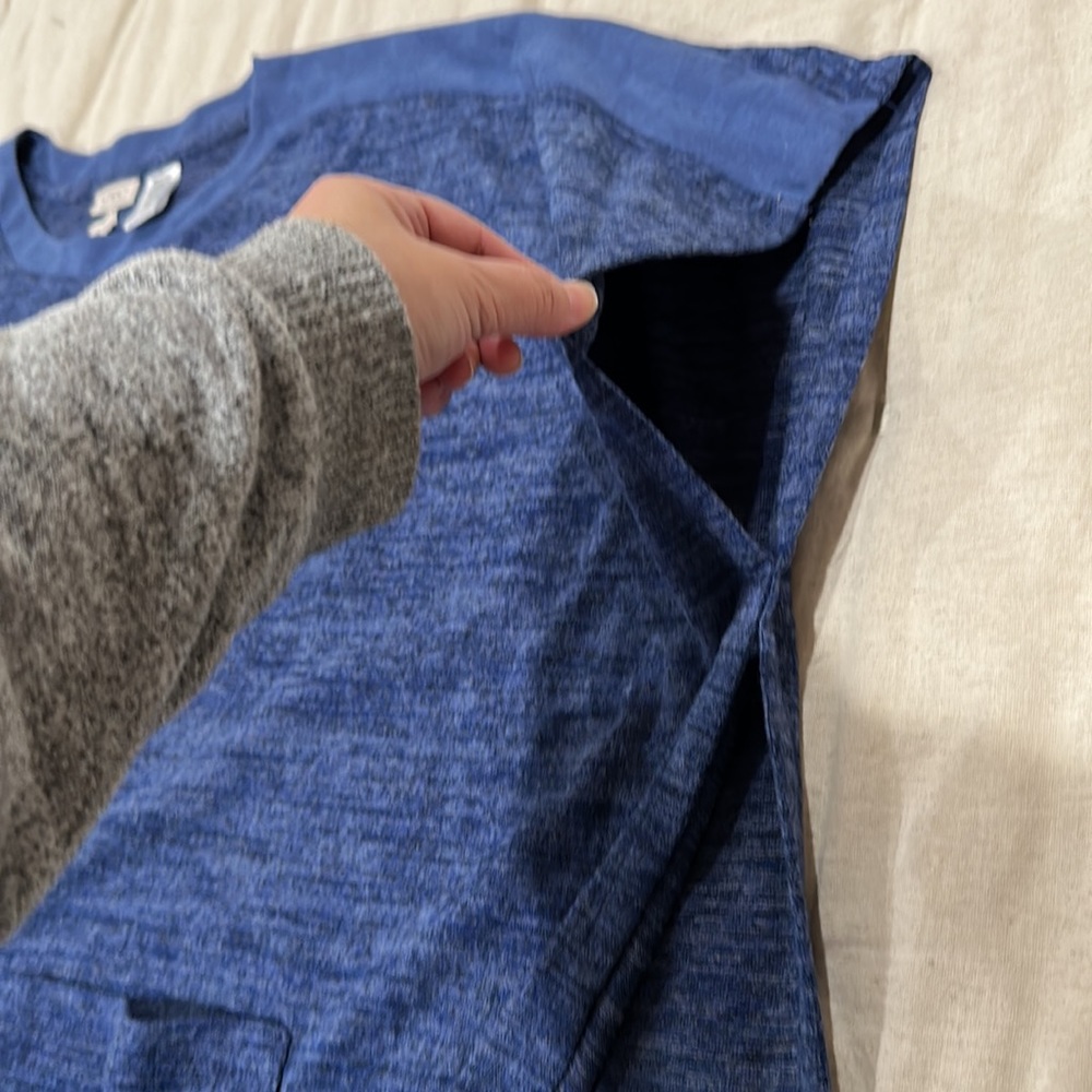 LOGO by Lori Goldstein Sweater Knit Poncho Faux Suede Trim & Pockets Blu… - Picture 10 of 11